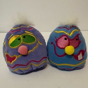 Vtg 1990’s Silly Slammers Colorful Plush Monster Duo - Purple and Blue